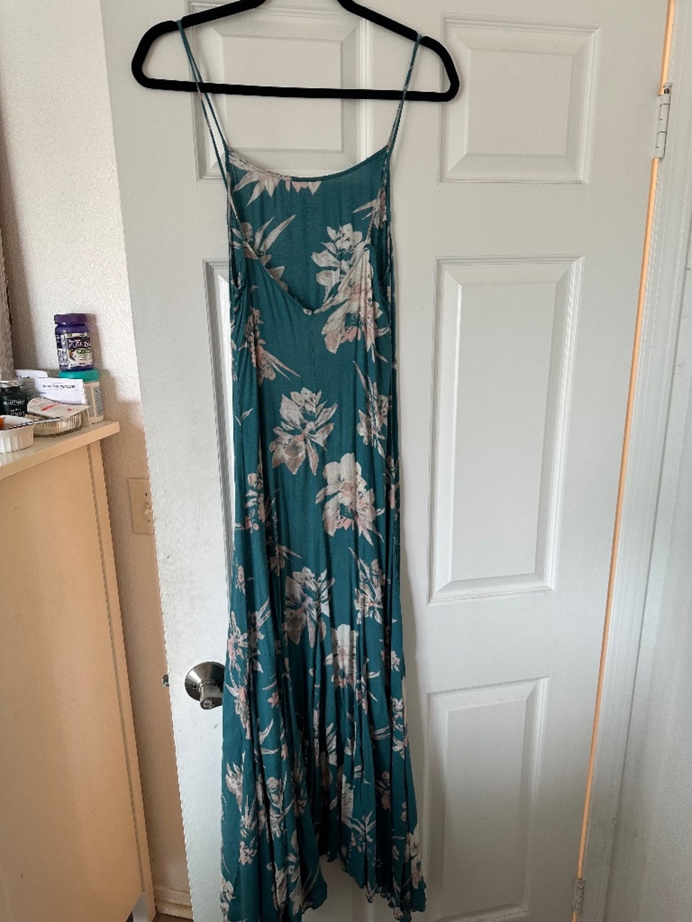 Free People Teal Maxi Dress with Cream Floral Print